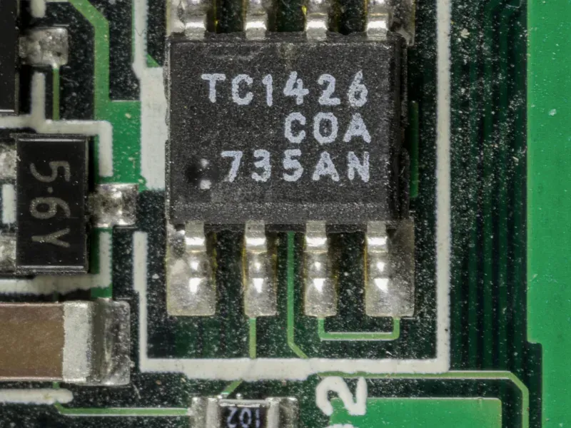 Power-supply interface board with visible controller and driver components