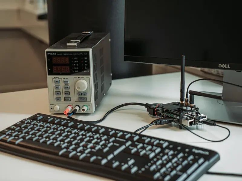 Bench power programmer and connected electronics at a workstation