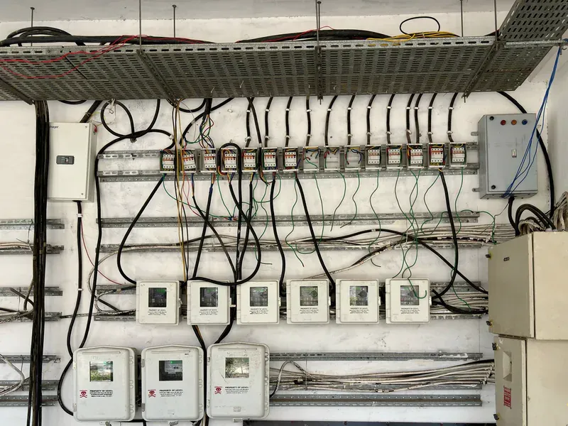Dense wiring and control equipment inside an industrial electrical installation