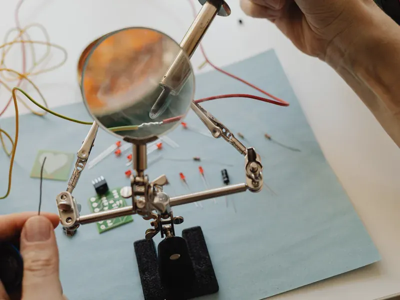Small electronic components under magnified visual inspection