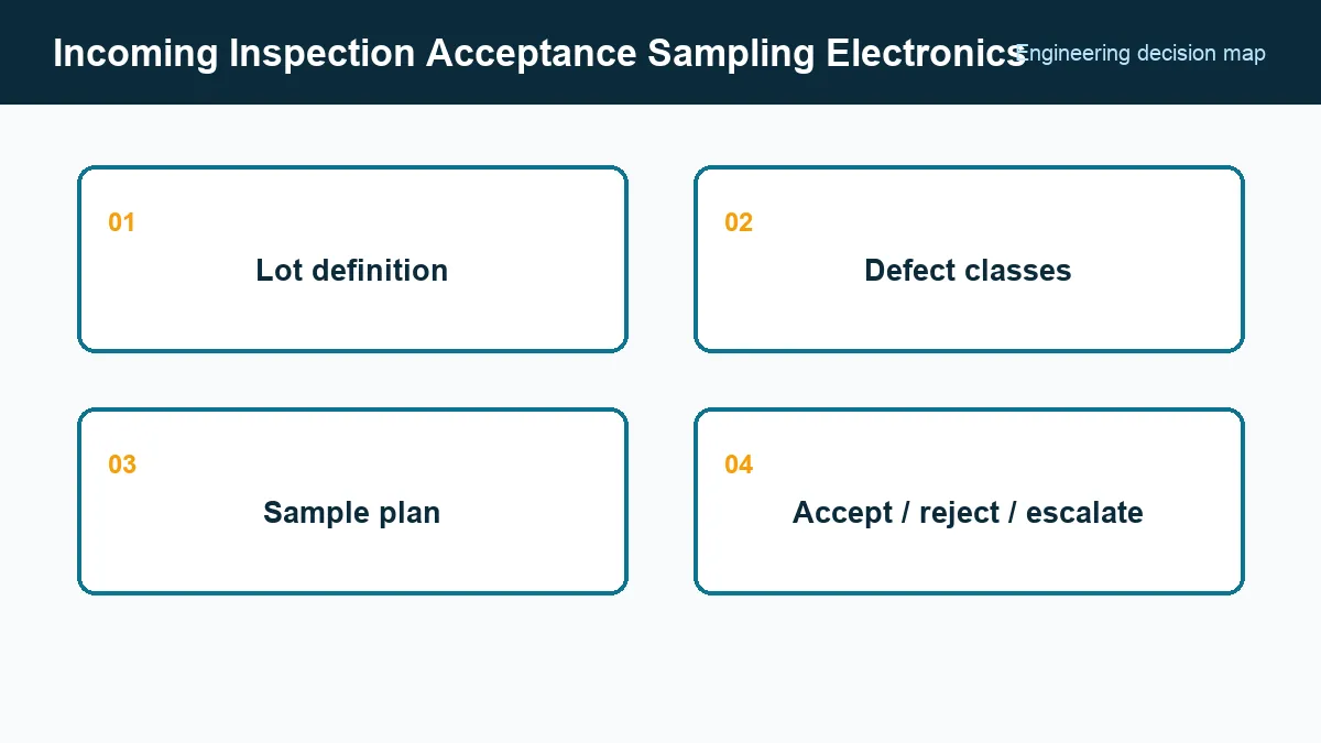 Acceptance-sampling flow from lot definition to escalation decision