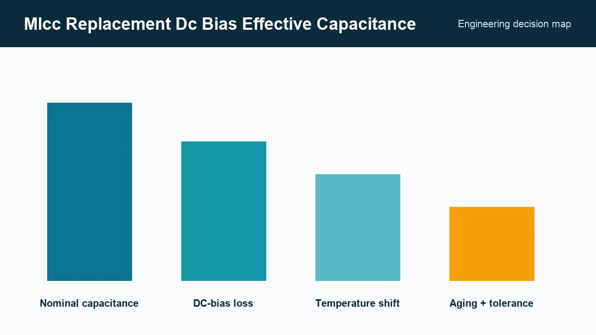 MLCC nominal value reduced by bias, temperature, tolerance, and aging