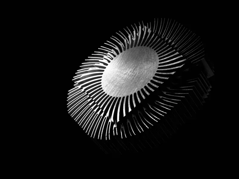 Close-up of a metal heat sink used to dissipate electronic heat
