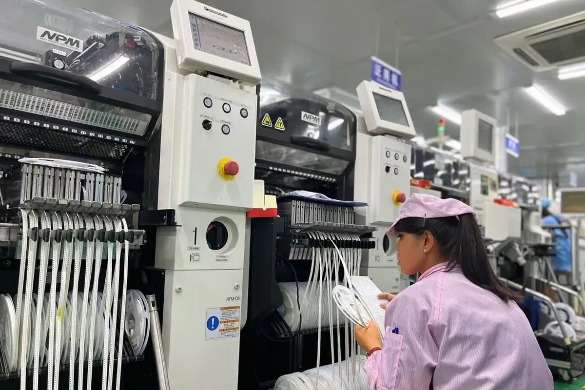 BGA assembly being inspected on an electronics production line