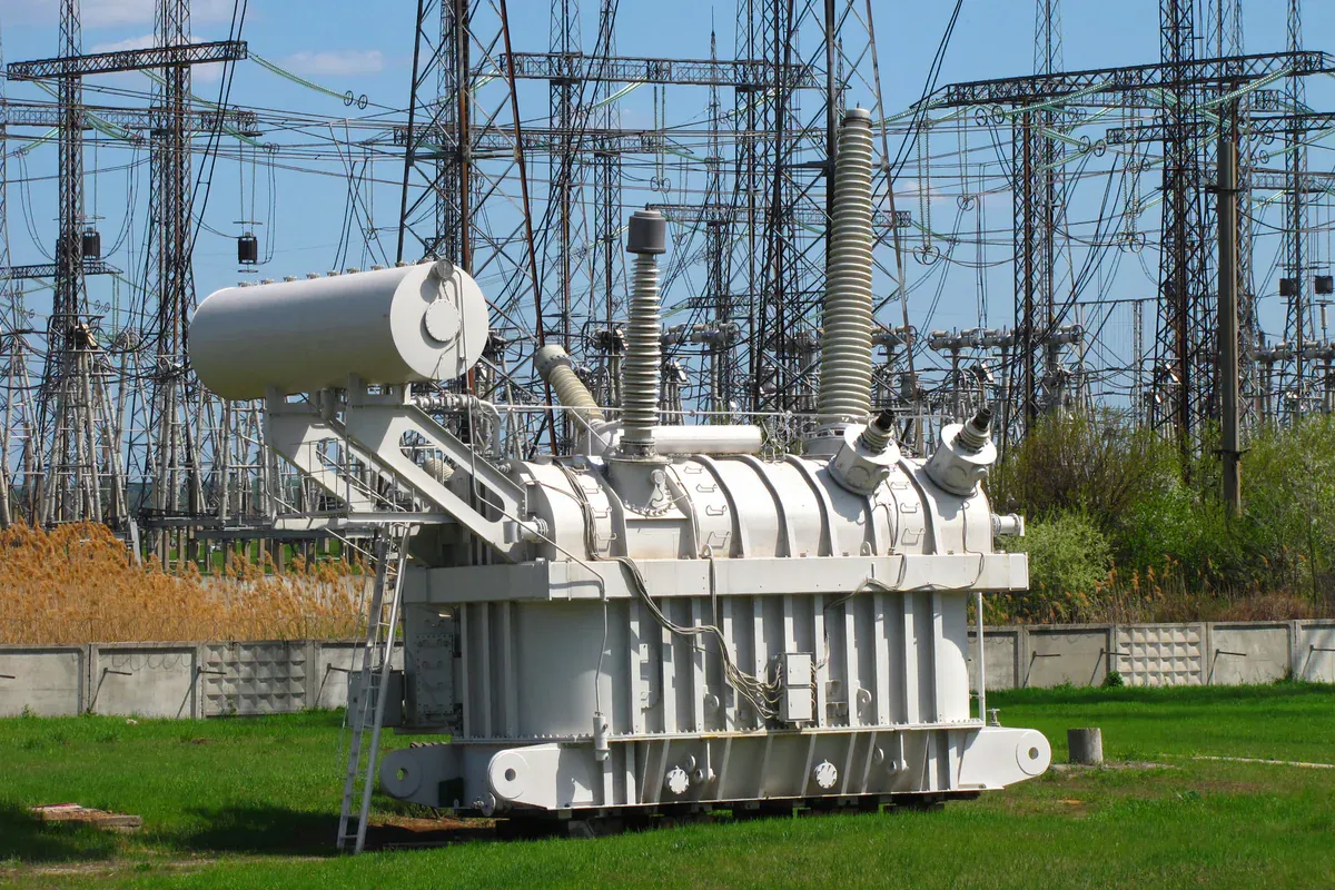 Large high-voltage transformer in an industrial power facility