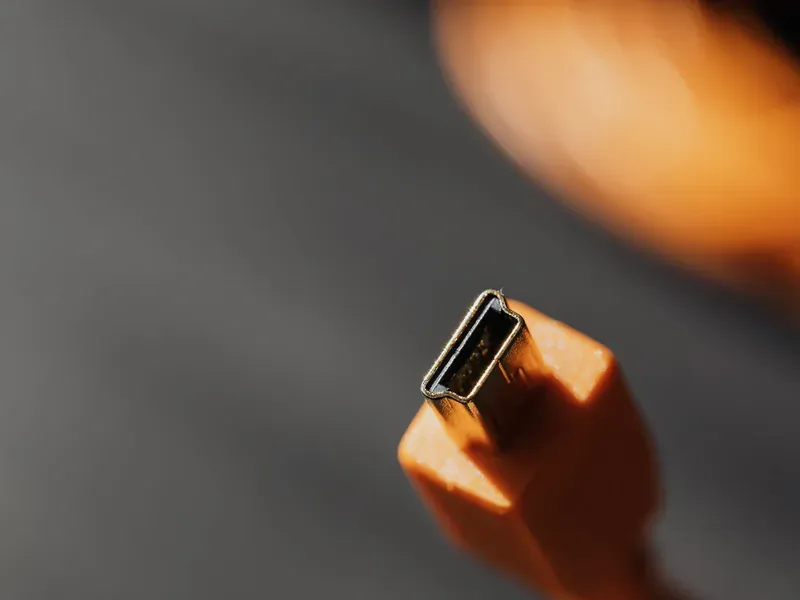 Close-up of USB-C connector hardware representing CC, VCONN and protection states