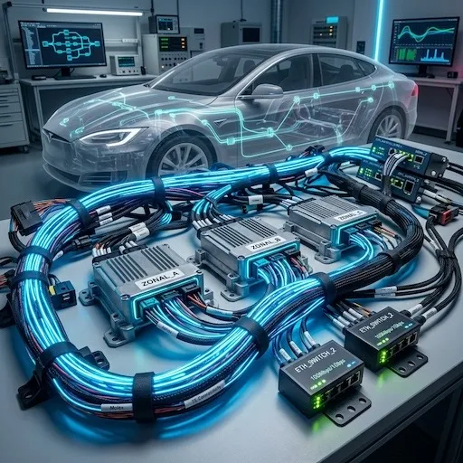 Automotive gateway circuit board featuring integrated Realtek Ethernet switch and router processor chips