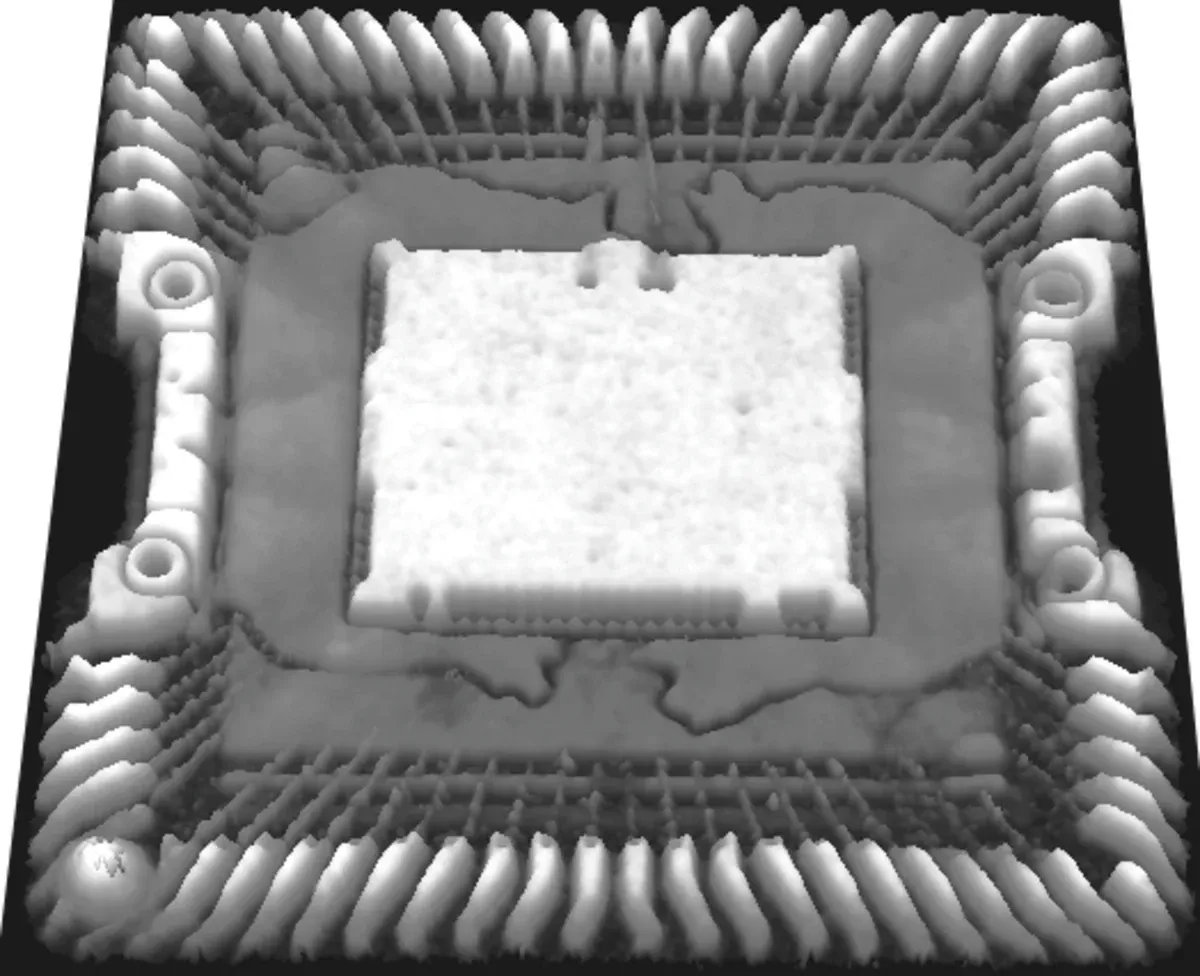 Acoustic Z-scan visualization showing internal layers and structures of a semiconductor package