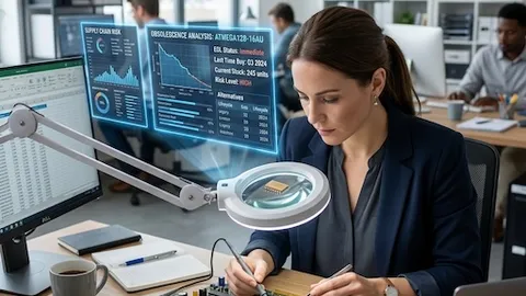 Procurement manager reviewing EOL electronic components and obsolescence data