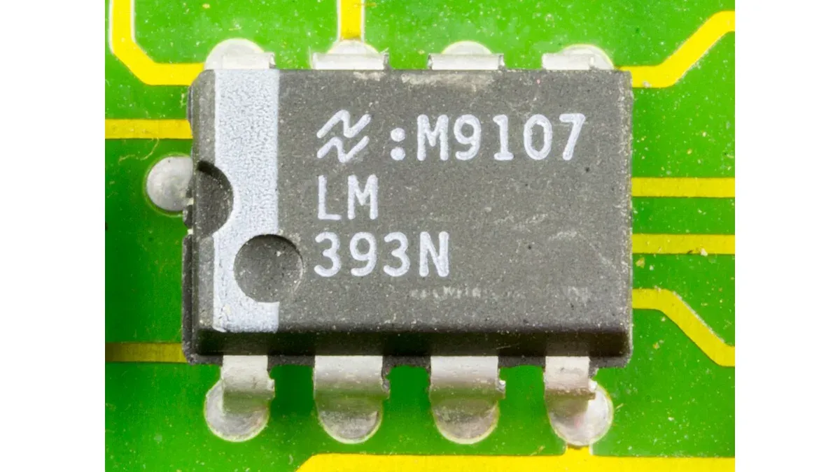 National Semiconductor LM393N comparator in an eight-pin DIP package