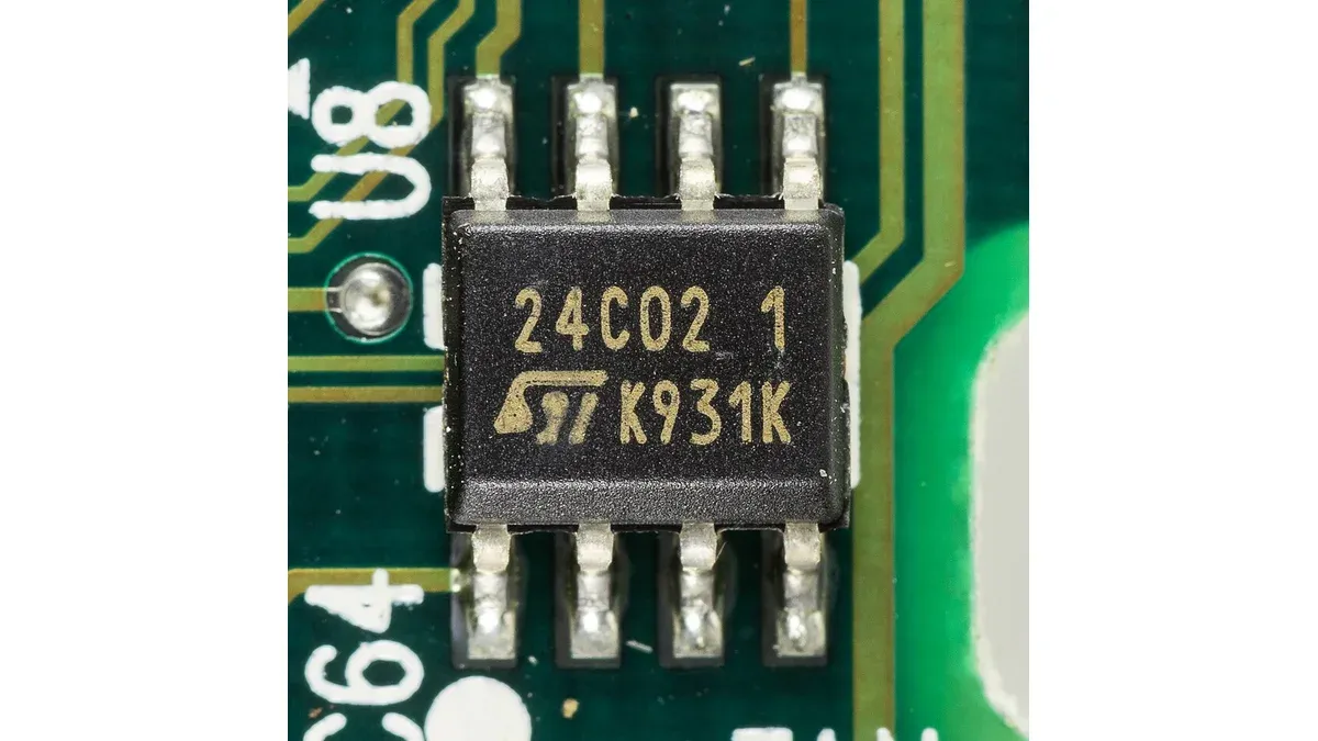 ST 24C02 serial EEPROM mounted on a controller board