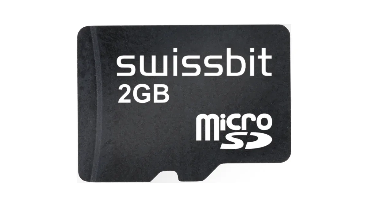 Swissbit industrial microSD card with its product label