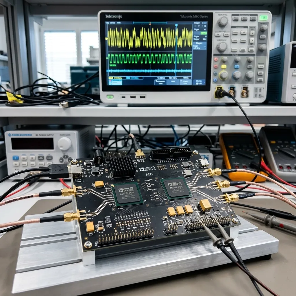High-speed ADC evaluation board with differential input baluns and precision clock distribution circuitry