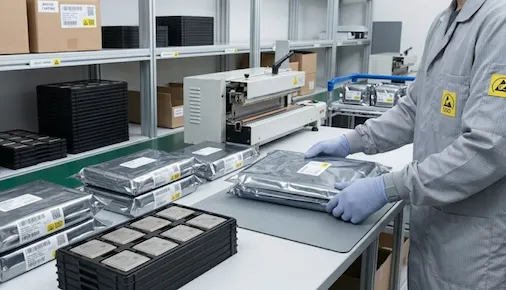 Precision FPGA component batch undergoing high-power optical inspection with JEDEC-compliant ESD packaging — SupplyICs Verified Inventory