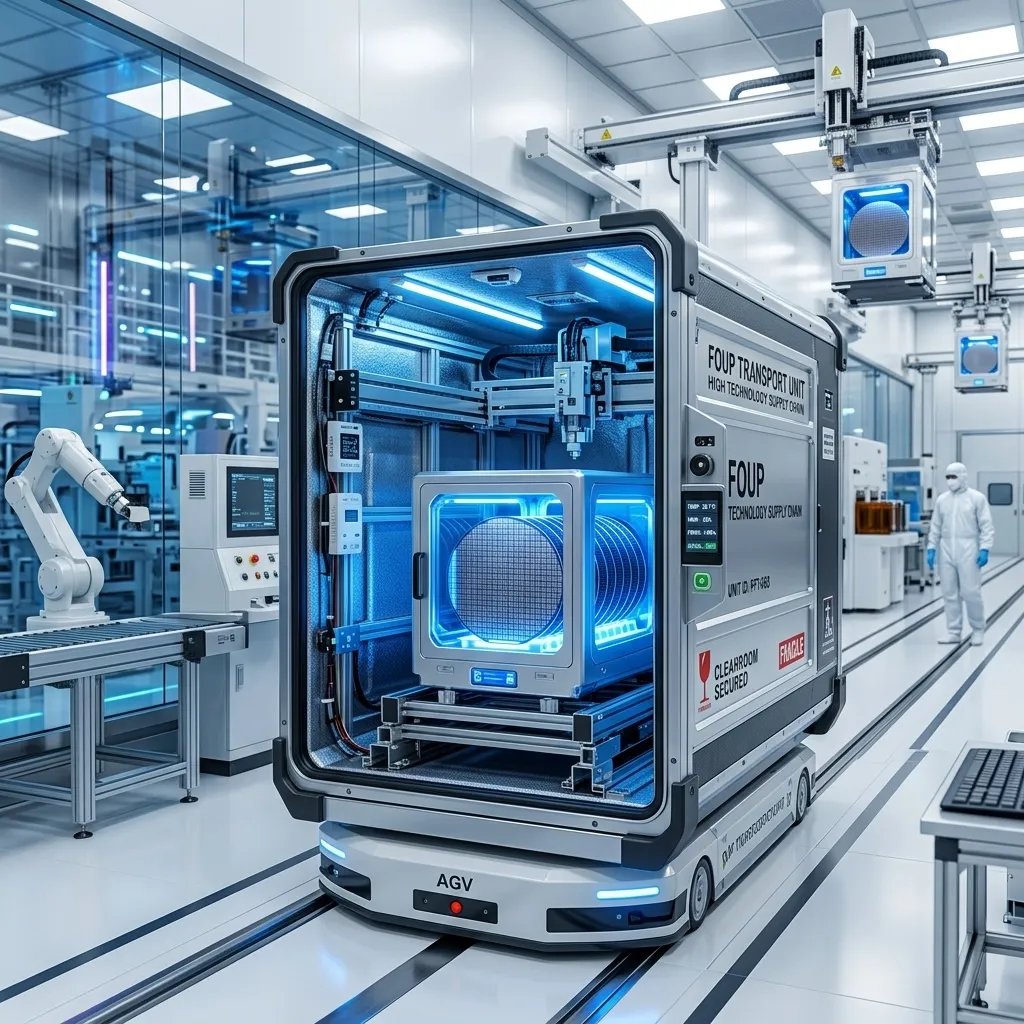 Advanced semiconductor wafer FOUP in a climate-controlled transport container